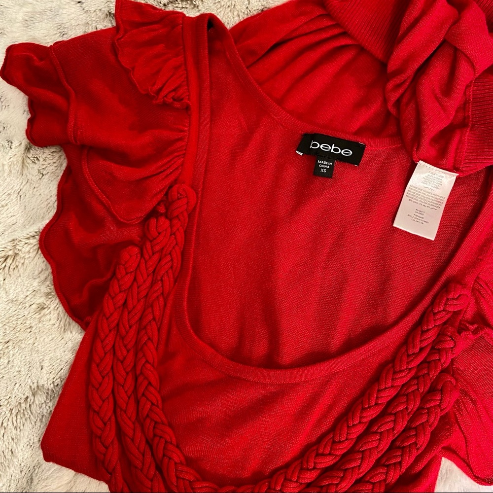 bebe Red Braided-Detail Midi Dress